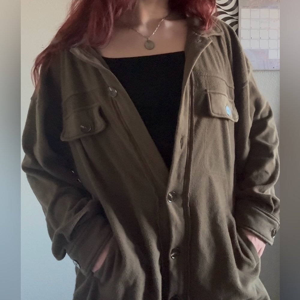 LA MIEL Olive Green Fleece Flannel Jacket